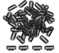 Lot de 100 pinces à cheveux en forme de U à 6 dents en métal avec silicone noir 3 cm de large, 2 cm de hauteur