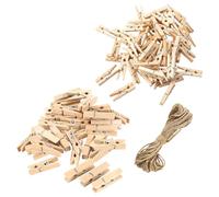 Lot de 100 pinces à linge rétro en bois de 10 m de ficelle pour photos et notes