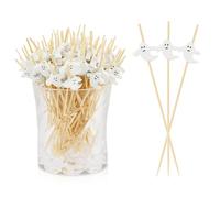 Lot de 100 piques à cocktail d'Halloween avec fantômes - Brochettes effrayantes en bois pour fruits, hamburgers et buffets hantés, décoration de fête, décoration d'Halloween