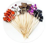 Lot de 100 Piques À Cocktail en Bois pour Halloween, Piques À Fruits avec Fantômes, Chauves-Souris, Araignées, Apéritifs, Canapés, Amuse-Gueules, Décorations De Fête Effrayantes pour Halloween