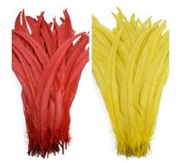 Lot de 100 plumes de coq 25-45 cm DIY Couture Vêtements Décor Maison Fête Mariage Accessoires Rouge Jaune - 200 Pcs 35-40 cm