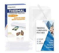Lot de 100 pochettes de plastification de 5 mm avec boucle transparente 6,3 x 11,4 cm avec trou de fente, pochette thermique pour stratifié, étiquettes refermables pour permis de travail, cartes