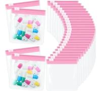 Lot de 100 pochettes de rangement pour médicaments de type fermeture éclair, étanches, résistantes à l'huile et réutilisables, 5 couleurs, EVA auto-scellant (rose)