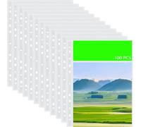 Lot de 100 pochettes perforées A3 transparentes avec perforations - Pochettes transparentes extra solides - Ouvertes sur le dessus - Pochettes transparentes en plastique pour classeurs A3
