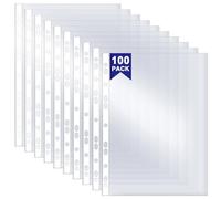 Lot de 100 pochettes perforées en plastique transparent A4 90 microns ultra résistantes avec ouverture sur le dessus pour classeurs à anneaux