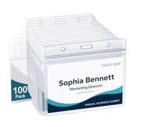 Lot de 100 pochettes transparentes pour cartes d'identité, porte-badge horizontal, refermables, imperméables, en PVC pour badge, bureau, école et carte d'identité d'employé (10,6 x 9 cm)