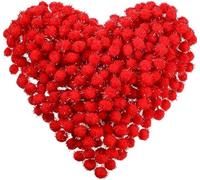 Lot de 100 pompons en peluche avec paillettes rouges - Pompon rond - Couleur rouge - 15 mm - Couture Tilda - Pour travaux manuels amusants et créatifs