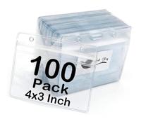 Lot de 100 porte-badges (horizontaux, 10,2 x 7,6 cm), en plastique transparent de qualité supérieure
