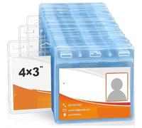 Lot de 100 porte-badges horizontaux en plastique transparent sans fermeture éclair 10,2 x 7,6 cm