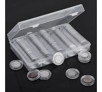 Lot de 100 porte-capsules ronds de 25 mm avec boîte de rangement, étuis en plastique conçus pour protéger et exposer des pièces de monnaie en cuivre, argent, or et pièces commémoratives