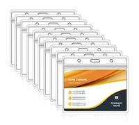 Lot de 100 porte-cartes en plastique transparent horizontal, porte-badge, carte d'identité, porte-badge double face