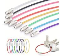 Lot de 100 porte-clés colorés en acier inoxydable avec anneau porte-clés rond pour corde de câble en plein air Camp Étiquette de bagage