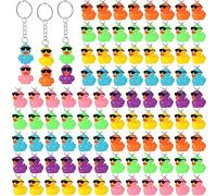 Lot de 100 porte-clés en forme de canard miniature en résine avec breloques en forme de canard pour enfants, Halloween, Noël, fête d'anniversaire, fête prénatale (couleurs vives)