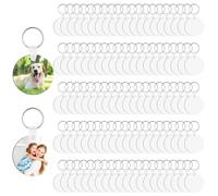 Lot de 100 porte-clés ronds vierges vierges en MDF pour travaux manuels, transfert thermique double face, composants porte-clés en vrac, cadeaux personnalisés, 100 clips et porte-clés inclus