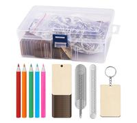 Lot de 100 porte-clés vides en bois et 5 broches en bois, équipés d'une boîte de rangement transparente, porte-clés à faire soi-même, porte-clés rectangulaires en bois pour bricolage