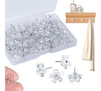 Lot de 100 punaises transparentes en forme de fleur de prunier avec boîte de rangement - 16 mm - Décoration pour bricolage, cartes murales, tableau d'affichage