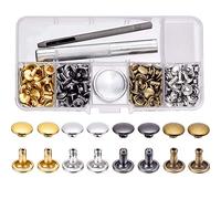 Lot de 100 rivets en cuir, 4 couleurs 8 mm, clous métalliques tubulaires à double capuchon avec 3 outils de fixation pour bricolage, réparations artisanales en cuir, décoration.