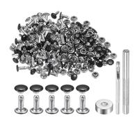 Lot de 100 rivets en métal pour cuir 6 mm x 8 mm à double capuchon avec 3 outils de réglage rivets pour artisanat du cuir, bricolage, décoration, noir brillant
