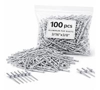 Lot de 100 rivets pop en aluminium à grande bride de 0,9 cm x 0,95 cm pour bateau en aluminium - Rivets aveugles pour travaux en tôle d'acier - Rivets pop longs avec mandrin en acier à grande tête