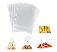 Lot de 100 sachets en cellophane avec ruban doré - 20 x 30 cm - Pour chocolat, bonbons, pain, bonbons
