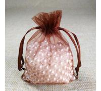 Lot de 100 sachets en organza à cordon, 10 x 15, 11 x 16, 13 x 18, 15 x 20 cm, pour emballage de bijoux, sacs et pochettes en organza, marron, 10 x 15 cm