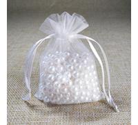 Lot de 100 sachets en organza à cordon, 10 x 15, 11 x 16, 13 x 18, 15 x 20 cm, sachets de Noël, emballages de bijoux, sachets et pochettes en organza, blanc, 10 x 15 cm