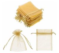 Lot De 100 Sachets En Organza Transparents À Cordon De Serrage, 10 X 15 Cm, Pour Bijoux, Mariage, Fête, Noël, Cadeaux, Dorés
