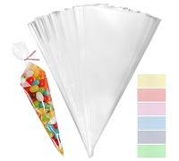 Lot de 100 sachets en plastique transparent de 13 x 25 cm, Transparent OPP Pochette Emballage Bonbon avec liens torsadés pour emballer bonbons, biscuits, chocolats, cookies et plus encore