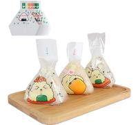Lot de 100 sachets triangulaires en forme d'onigiri, en plastique avec joli motif de boules de riz, faciles à déchirer pour onigiri, sushi et kimbap triangulaire, accessoire pour faire des onigiri