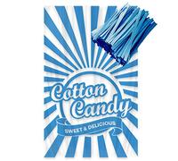 Lot de 100 sacs à bonbons en coton transparents avec attaches pour barbe à papa avec imprimé, parfaits pour les carnavals et les fêtes. 29,5 x 47,7 cm (bleu)