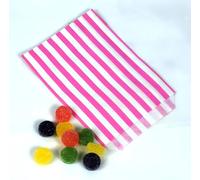 Lot de 100 sacs à bonbons en papier à rayures Rose 17,8 x 22,9 cm