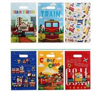 Lot de 100 sacs à dragées en forme de train, motif de gare de train Choo Choo - En plastique - Pour la rentrée scolaire, un anniversaire, une fête prénatale