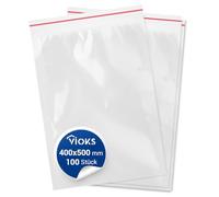 Lot de 100 sacs à fermeture éclair - 400 x 500 mm - 40 x 50 cm - 80 microns - Avec fermeture à pression - Baggies refermables - En plastique étanche - Avec fermeture à pression