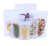 Lot de 100 sacs alimentaires refermables en plastique transparent givré avec fermeture éclair - Réutilisables avec encoche de déchirure épaisse et hermétique (10 x 15 cm)