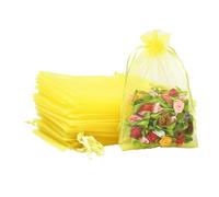 Lot de 100 sacs cadeaux en organza jaune citron, 7 x 9 cm, petites pochettes à bijoux de mariage avec cordon de serrage, sacs à dragées en maille pour anniversaire, mariage, Noël, emballage cadeau