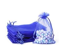 Lot de 100 sacs cadeaux en organza transparent avec cordon de serrage pour fête de mariage, Noël, bijoux, maquillage - Bleu roi