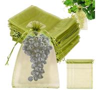 Lot de 100 sacs de protection pour fruits - 30 x 20 cm - Filet de raisin avec cordon de serrage - Maille fine respirante - Pour fruits et légumes