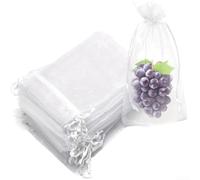 Lot de 100 sacs de protection respirants pour raisins, figues et nèfles - Filet en maille blanche de 7 x 9 cm pour bloquer les oiseaux, les insectes et les parasites - Housses de culture réutilisables