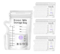 Lot de 100 sacs de stockage de lait maternel avec détection de température sans BPA et sans BPS, double fermeture éclair, bec verseur, sans fuite, pochettes autoportantes pour réfrigération et