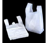 Lot de 100 sacs de transport en plastique blanc | Grand format 28 x 43 x 53 cm | Style gilet avec poignées | Sacs recyclables de qualité supérieure