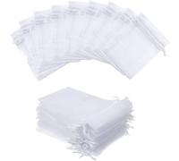 Lot de 100 sacs en organza blancs pour eucharistie, mariage, anniversaire, Noël, cadeaux de fête avec corde, bonbons de mariage, bijoux, cadeaux (7 cm x 9 cm)