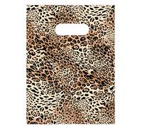 Lot de 100 sacs en plastique avec poignées découpées Motif léopard 29,7 x 40 cm