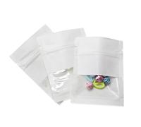 Lot de 100 sacs hermétiques en papier kraft avec fenêtre - 7 x 9 cm - Fermeture éclair - Enveloppes pour échantillons de nourriture, café, grains, feuilles de thé, épices (blanc)