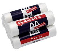 Lot de 100 sacs poubelle avec poignée de transport, 60 litres, 20 pièces par rouleau, indéchirables et étanches, produit et emballage recyclables (lot de 5)