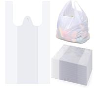 Lot de 100 sacs poubelle en plastique avec poignées pour t-shirt pour vente au détail, épicerie, marchandise, supérette, supermarché, restaurant, pique-nique, cuisine, usage quotidien, blanc (27,9 x