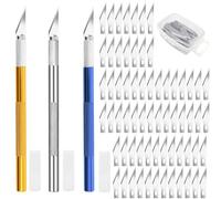 Lot de 100 scalpel avec 3 couteaux de bricolage scalpel - 100 lames de scalpel - Couteau de loisirs avec capuchon de protection - Set de couteaux de précision pour couper du fondant, du tissu, du film