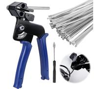 Lot de 100 serre-câbles en acier inoxydable et pistolet à sertir - Pince à sertir - Serre-câbles en acier inoxydable - Serre-câbles - Pistolet pour serrer - Serre-câbles coupés