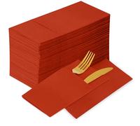 Lot de 100 serviettes de table jetables en papier terre cuite pliées de qualité supérieure avec poche intégrée pour fête, Noël, mariage, salle de bain et événements - Rouge vin