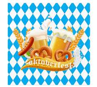 Lot de 100 serviettes décoratives pour fête de la bière, serviettes en papier pour fête de la bière, blanches et bleues, décoration de table bavaroise, 33 x 33 cm