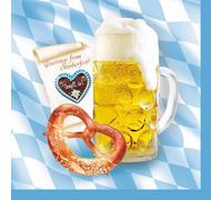 Lot de 100 serviettes en papier 3 épaisseurs Motif chope de bière et bretzel Losange bavarois Thème Oktoberfest (fête de la bière) 33 x 33 cm
